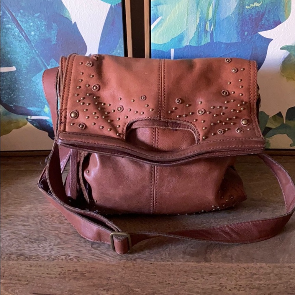 Lucky brand genuine leather studded flap purse